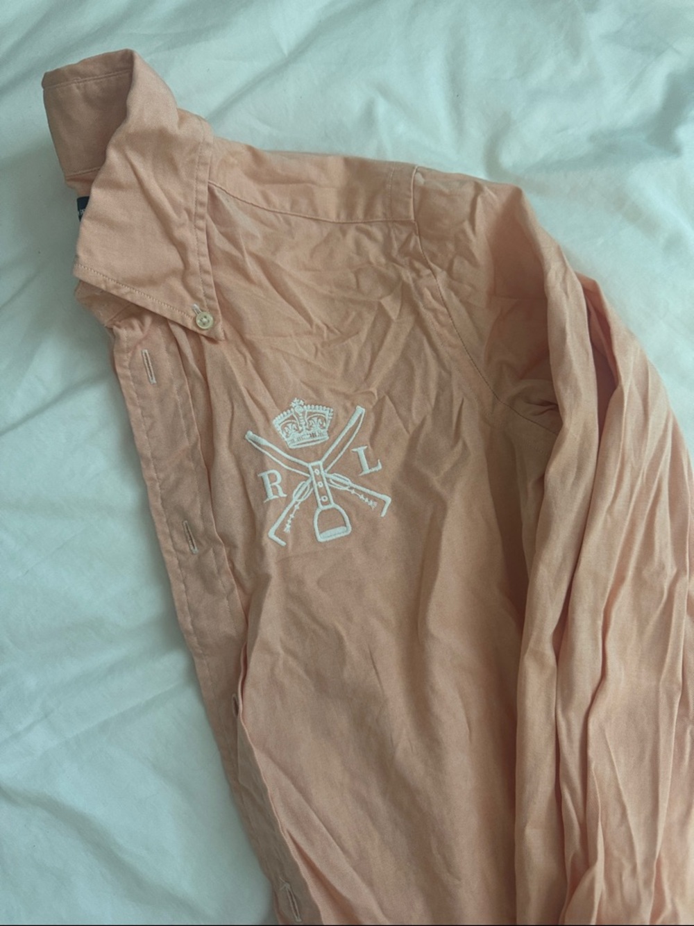 Ralph Lauren Peach Button Down Shirt with Embroidered Crest